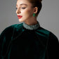 Emerald Green Velvet High-Low Dress with Beaded Collar