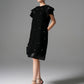 Black Beaded A-Line Shift Dress with Ruffled Sleeves