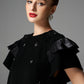 Black Beaded A-Line Shift Dress with Ruffled Sleeves