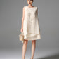 Ivory Sleeveless Shift Dress with Floral Embroidery