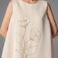 Ivory Sleeveless Shift Dress with Floral Embroidery