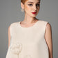 Ivory Sleeveless Shift Dress with Floral Embroidery