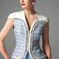Powder Blue Tweed Sleeveless Jacket & Fringe Hem Midi Skirt Set for Women