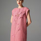 Blush Pink Sleeveless Shift Dress – 3D Floral Applique Design