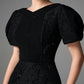 Black Lace Bodycon Midi Dress with Puff Sleeves