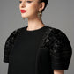 Black Embellished Puff Sleeve Mini Dress