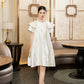 Floral Jacquard A-Line Dress with Structured Sleeves