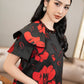 Floral Jacquard A-Line Dress with Structured Sleeves