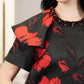 Floral Jacquard A-Line Dress with Structured Sleeves