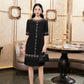 Black Pearl Embellished Midi Dress with Half Sleeves