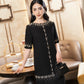 Black Pearl Embellished Midi Dress with Half Sleeves