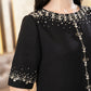 Black Pearl Embellished Midi Dress with Half Sleeves