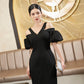 Black Off-Shoulder Bodycon Dress with Puffy Sleeves