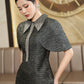 Elegant Grey Tweed Midi Dress with Sparkling Collar and Cape Sleeves