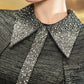 Elegant Grey Tweed Midi Dress with Sparkling Collar and Cape Sleeves