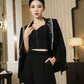 Black Embellished Blazer Set with High-Waisted Shorts