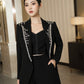 Black Embellished Blazer Set with High-Waisted Shorts