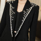 Black Embellished Blazer Set with High-Waisted Shorts