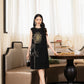 Black Shift Dress with Gold Floral Embroidery – Sleeveless A-Line Dress