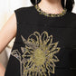 Black Shift Dress with Gold Floral Embroidery – Sleeveless A-Line Dress