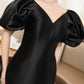 V-Neck Bodycon Dress with Voluminous Puff Sleeves