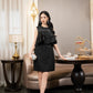 Black Sleeveless A-Line Dress with Ruffled Overlay and Sequin Detailing