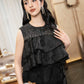 Black Sleeveless A-Line Dress with Ruffled Overlay and Sequin Detailing