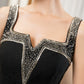 Black Sleeveless Peplum Midi Dress with Beaded Square Neckline