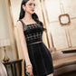 Embellished Black Mini Dress with Beaded Straps – Square Neck Short Dress