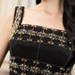 Embellished Black Mini Dress with Beaded Straps – Square Neck Short Dress