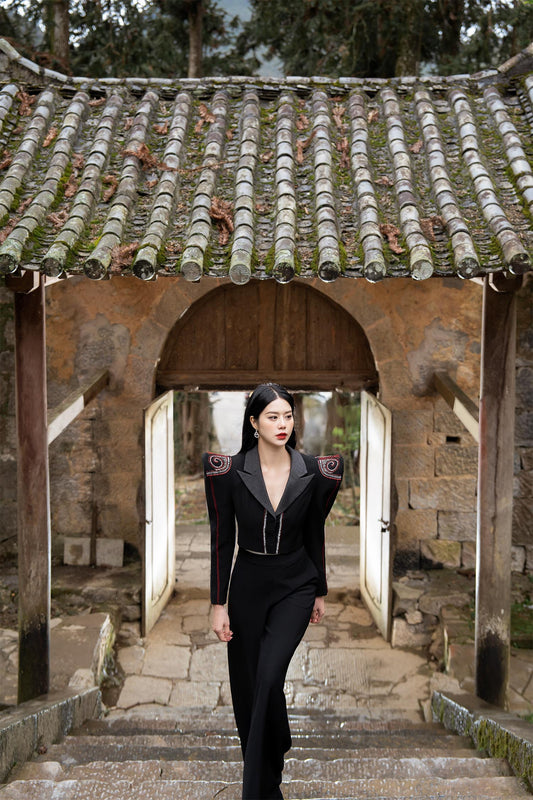 Satin Polyester Silk Coat and Wide-Leg Trousers Set
