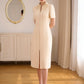 Tweed Midi Dress with Pleated Collar