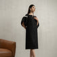 Black Jacquard Midi Dress with Pearl Embellished Sleeves