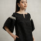 Black Jacquard Midi Dress with Pearl Embellished Sleeves