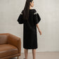 Black Jacquard Midi Dress with Pearl Embellished Sleeves