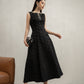Black Sleeveless Jacquard A-Line Dress with Beaded Neckline