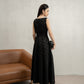 Black Sleeveless Jacquard A-Line Dress with Beaded Neckline