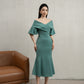 Off-Shoulder Evening Dress with Statement Sleeves