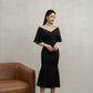 Off-Shoulder Evening Dress with Statement Sleeves
