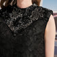 Black Sleeveless A-Line Mini Dress with Floral Embroidery
