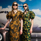 Puff Sleeve Floral Midi Dress with V-Neckline