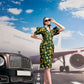 Puff Sleeve Floral Midi Dress with V-Neckline