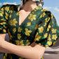 Puff Sleeve Floral Midi Dress with V-Neckline