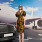 Puff Sleeve Floral Midi Dress with V-Neckline