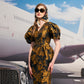 Puff Sleeve Floral Midi Dress with V-Neckline