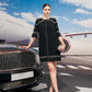 Black Embellished Evening Shift Dress with Beaded Details