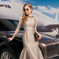 Silver A-Line Cocktail Dress with Jewel Neckline