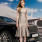 Silver A-Line Cocktail Dress with Jewel Neckline