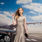 Silver A-Line Cocktail Dress with Jewel Neckline
