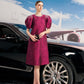 Ornate Magenta Puff-Sleeve Midi Dress with Beaded Details